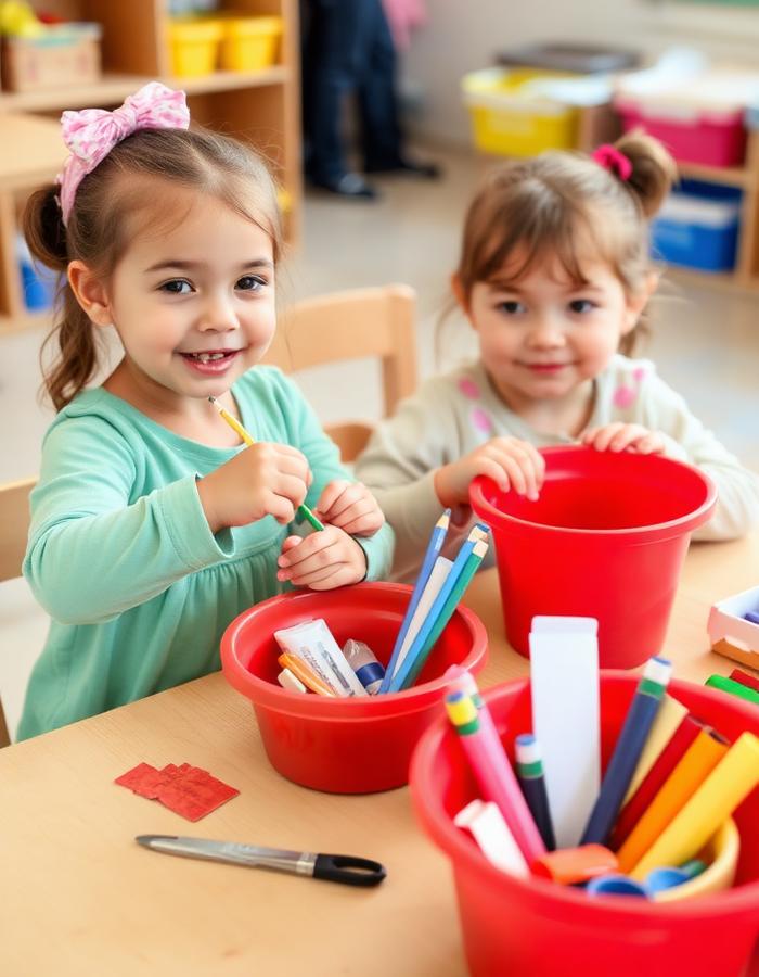 A preschooler smiling while painting at an easel